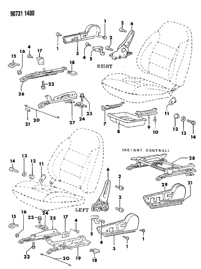 1990 Dodge Colt Seat Adjuster & Attaching Parts Diagram