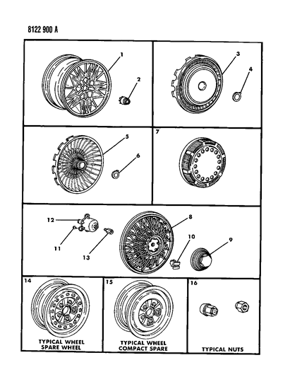 1988 Chrysler Fifth Avenue Wheels & Covers Diagram