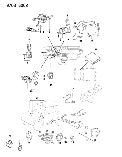 1989 Dodge Raider Switches & Electrical Controls Diagram