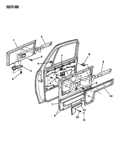 1990 Dodge Ramcharger Panel - Door Trim-Front Diagram