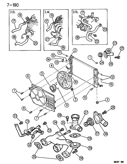 1996 Chrysler Sebring Radiator & Related Parts Diagram