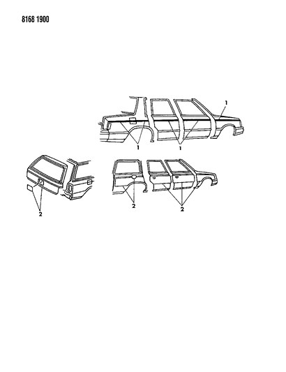 1988 Chrysler Town & Country Tape Stripes & Decals - Exterior View Diagram