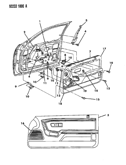 1992 Chrysler LeBaron GTC Panel--Door Trim J Body Diagram