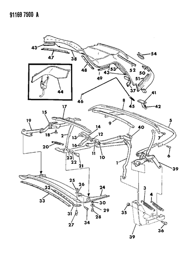 1991 Chrysler TC Maserati Convertible Top And Rails Diagram