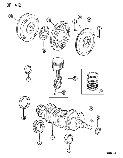 1995 Dodge Neon Crankshaft, Piston & Torque Converter Diagram 1