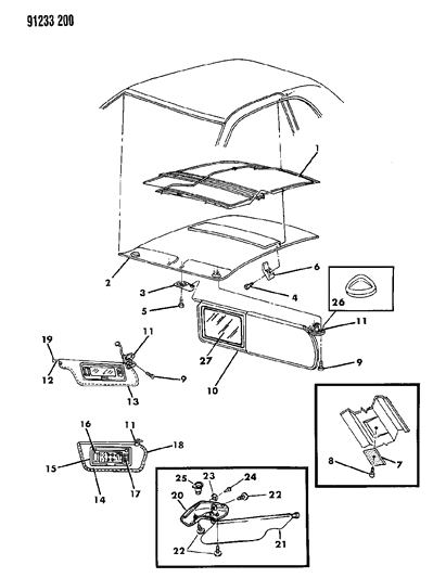 1991 Chrysler LeBaron Headliner & Visor Diagram