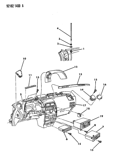 1992 Chrysler LeBaron Instrument Panel, Radio & Antenna Diagram