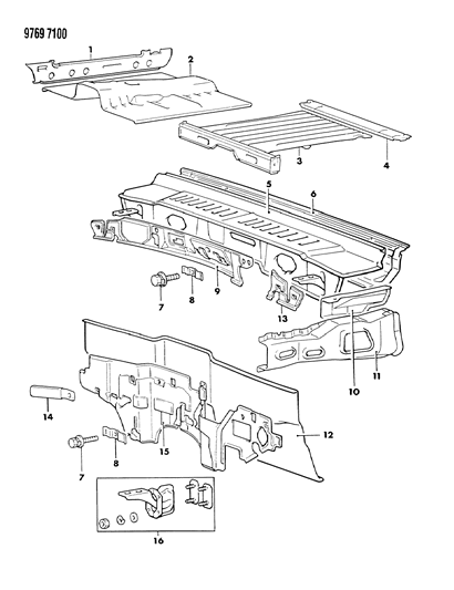 1989 Dodge Raider Floor Pan & Dash Panel Diagram