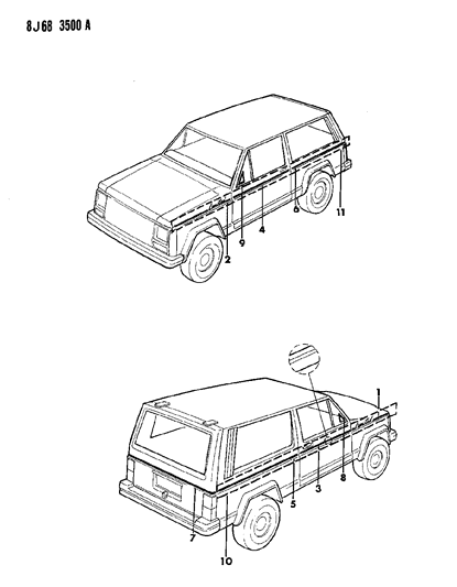 1989 Jeep Cherokee Decals, Exterior Diagram 7