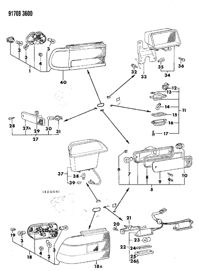 1991 Dodge Colt Lamps - Rear Exterior Diagram