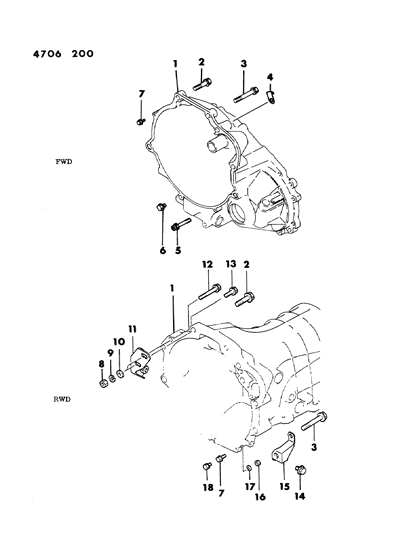 1984 Dodge Ram 50 Housing - Clutch With Mounting Bolts Diagram