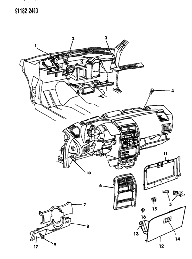 1991 Dodge Daytona Instrument Panel Bezels Diagram