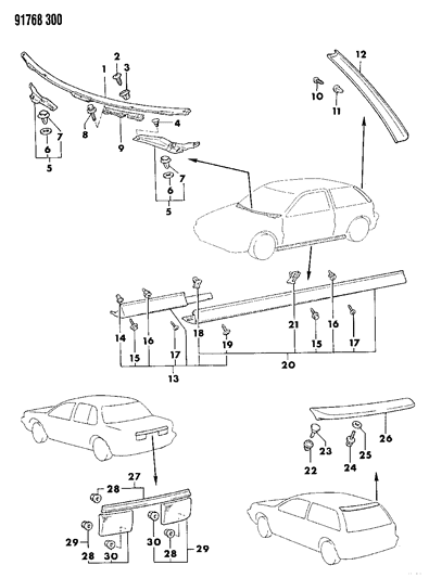 1991 Dodge Colt Mouldings Diagram