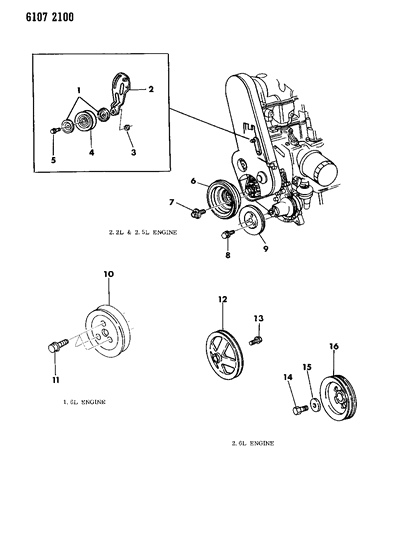 1986 Chrysler Laser Drive Pulleys Diagram 1