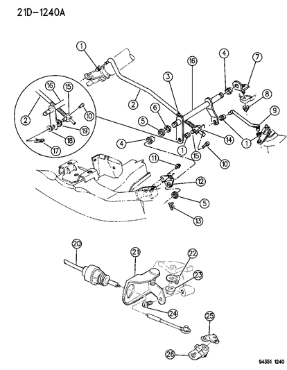 1994 Dodge Ram Van Gearshift Control Cable Diagram for 52079292