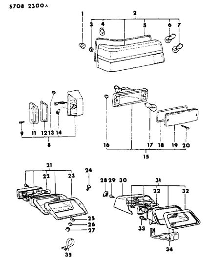 1986 Dodge Colt Lamps - Rear Diagram