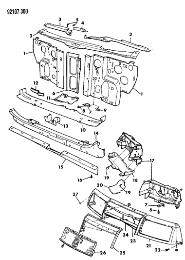 1992 Chrysler LeBaron Grille & Related Parts Diagram