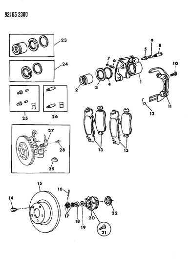 1992 Chrysler LeBaron Brakes, Front With Rear Drum Brakes Diagram