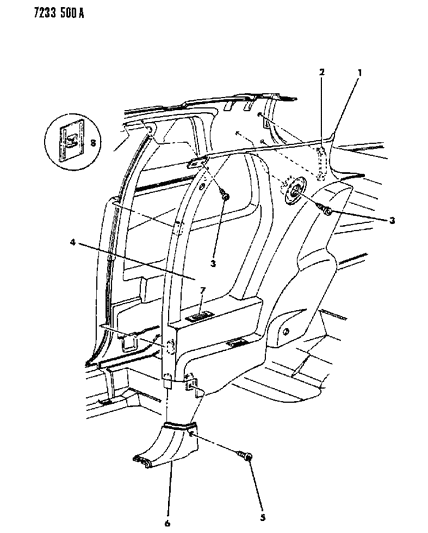 1987 Chrysler LeBaron Panel - Quarter Trim Diagram 1