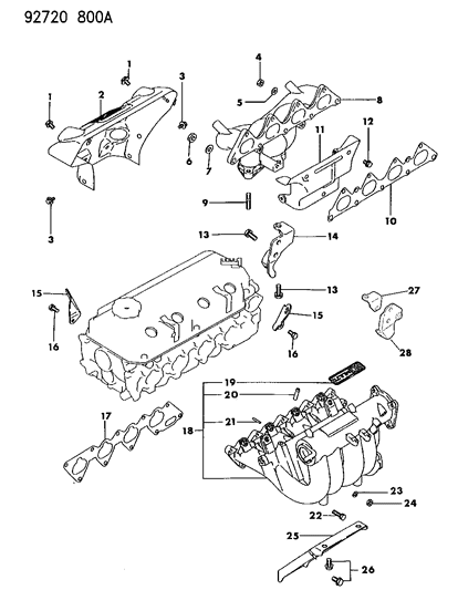 1993 Dodge Colt Manifolds - Intake & Exhaust Diagram 1