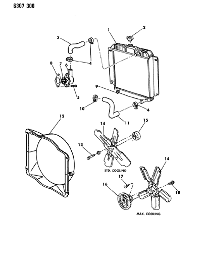 1986 Dodge Ram Van Radiator & Related Parts Diagram 1