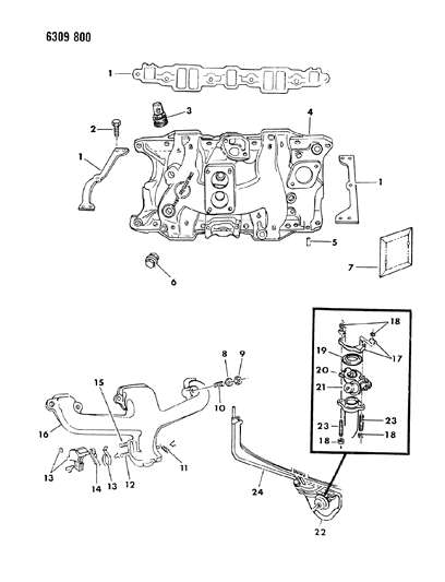 1987 Dodge D150 Manifolds - Intake & Exhaust Diagram 2