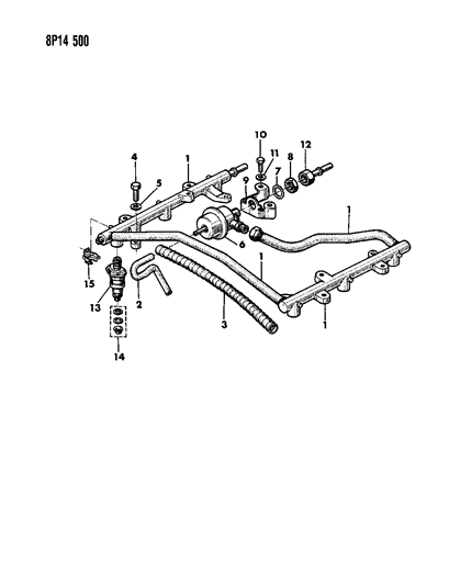 1991 Dodge Monaco Fuel Rail & Related Parts Diagram