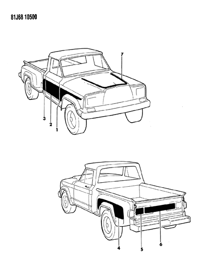 1986 Jeep J20 Decals, Exterior Diagram 1
