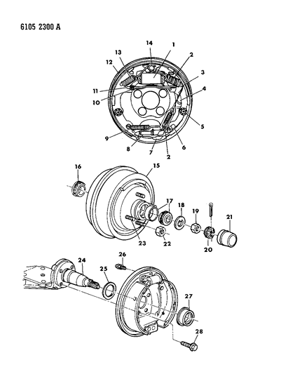 1986 Dodge Caravan Brakes, Rear And Wheel Bearings Diagram