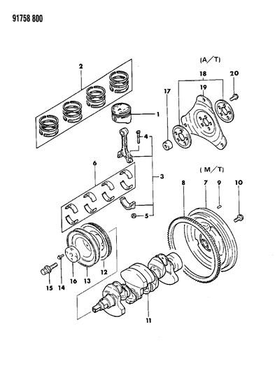 1991 Dodge Colt Crankshaft & Piston Diagram