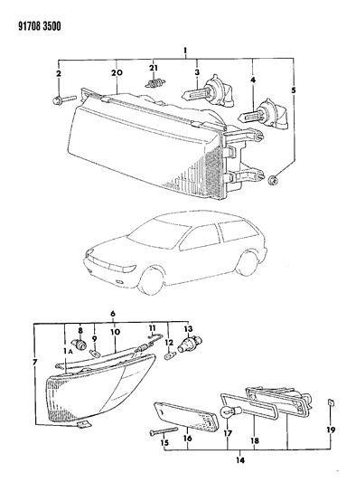 1991 Dodge Colt Lamps - Front Exterior Diagram