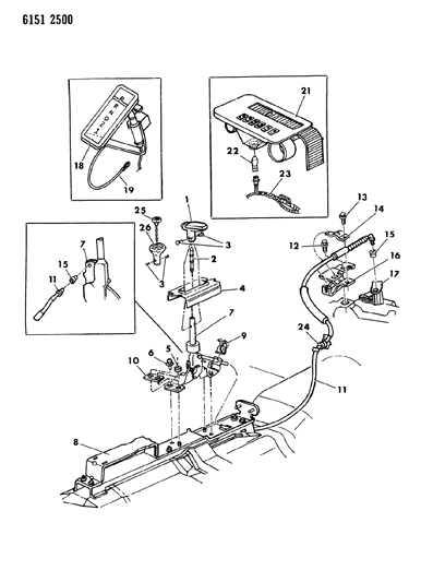 1986 Dodge Aries Controls, Gearshift, Floor Shaft Diagram