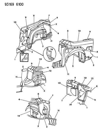 1993 Chrysler LeBaron GTC Quarter Panel Diagram 2