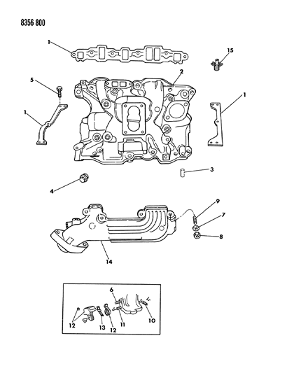 1989 Dodge Ramcharger Manifolds - Intake & Exhaust Diagram 1
