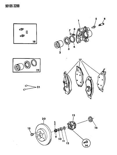 1990 Dodge Daytona Brakes, Front With Rear Disc Brakes Diagram