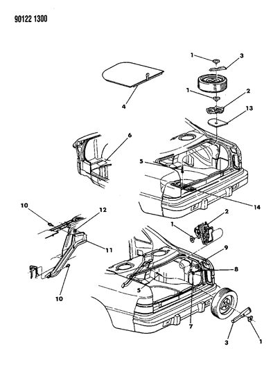 1990 Chrysler LeBaron GTC Jack & Spare Tire Storage Diagram