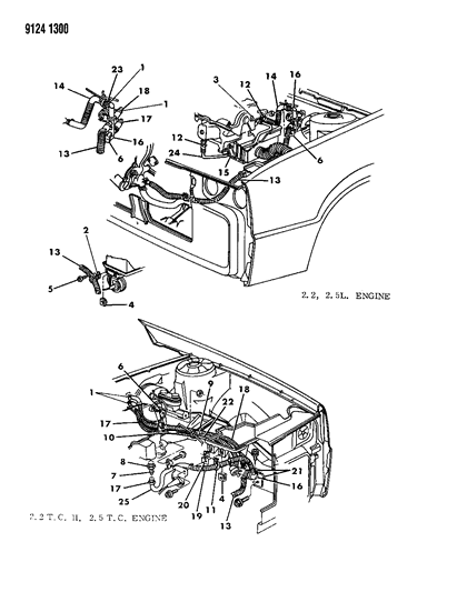 1989 Chrysler LeBaron GTS Plumbing - Heater Diagram