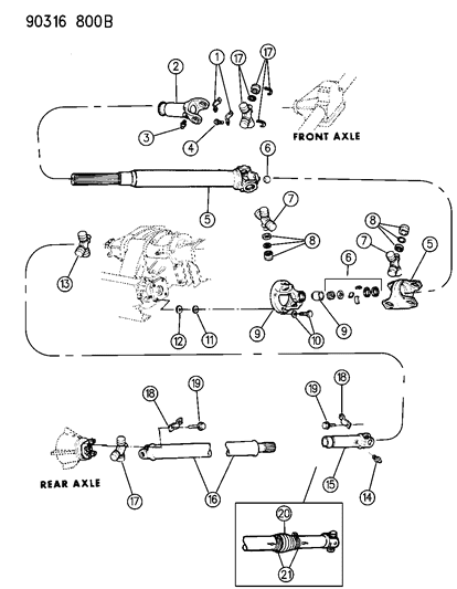 1991 Dodge W350 Propeller Shaft, Two Piece Diagram 3