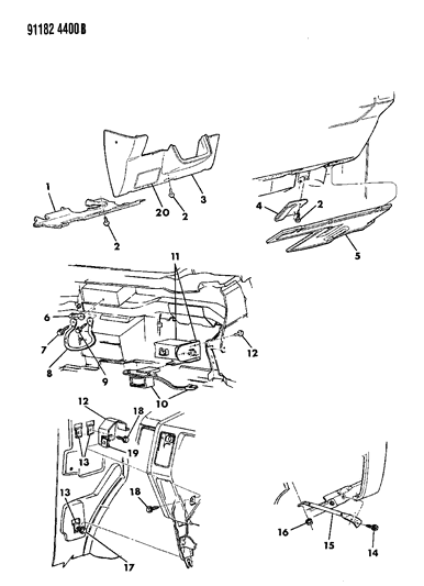 1991 Dodge Caravan Instrument Panel Silencers & Covers Diagram