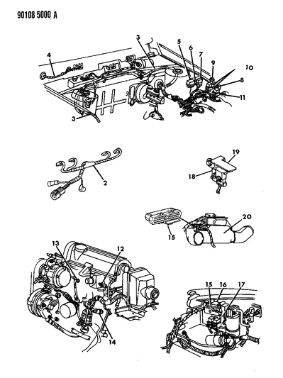 1990 Chrysler LeBaron Sedan Wiring - Engine - Front End & Related Parts Diagram