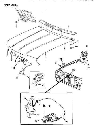 1992 Dodge Daytona Hood & Hood Release Diagram