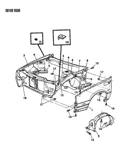 1990 Dodge Daytona Fender & Shield Diagram