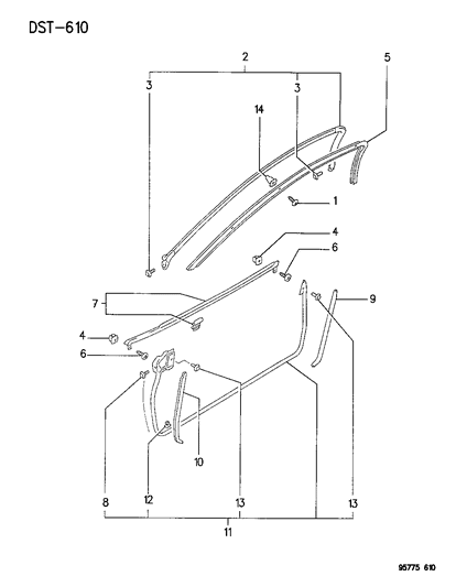 1995 Dodge Stealth Door, Front Weatherstrips & Seal Diagram