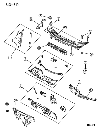 1996 Chrysler Sebring Cowl & Dash Panel Diagram