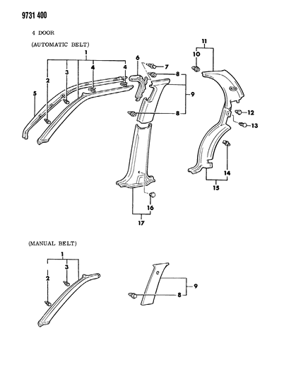 1989 Dodge Colt Interior Mouldings Diagram 2