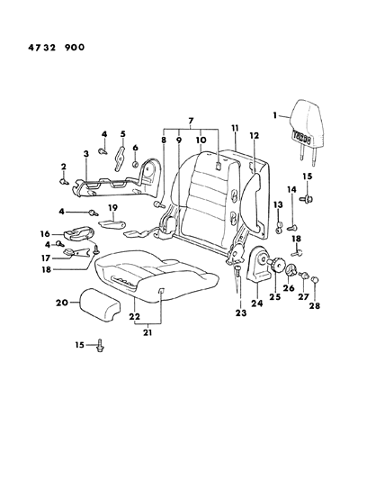 1984 Dodge Conquest Front Right Seat Diagram 1