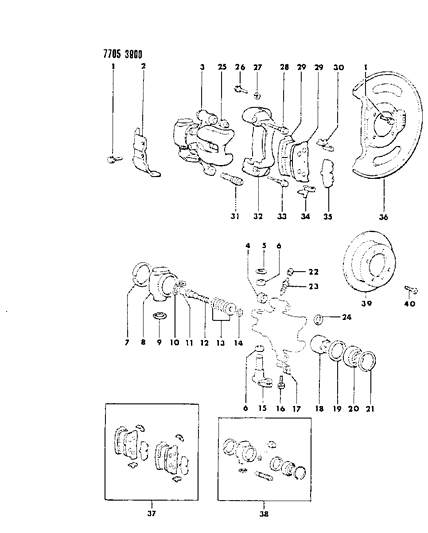 1988 Chrysler Conquest Brakes, Rear Diagram