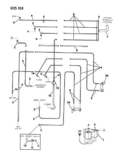 1987 Dodge Dakota EGR Hose Harness Diagram 1