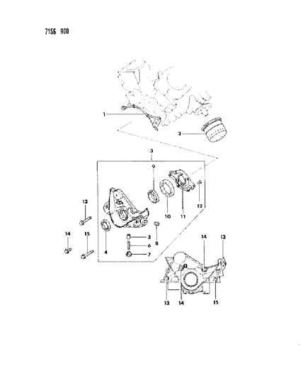 1987 Dodge Grand Caravan Oil Pan & Timing Belt Cover , Oil Pump & Oil Filter Diagram 3