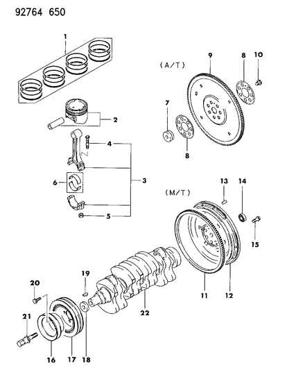 1993 Dodge Ram 50 Crankshaft & Pistons Diagram